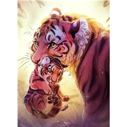 Алмазная мозаика картина стразами Тигр с тигрёнком, 30х40 см