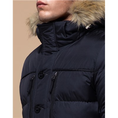 Темно-синяя зимняя куртка с опушкой модель 45610