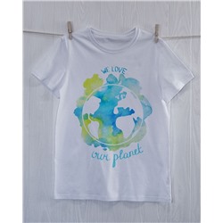 FU30B-M0023 Женская футболка белаяя с принтом Голубая планета