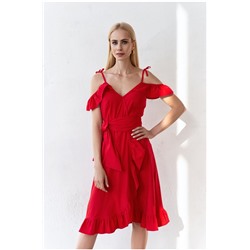 Платье на запах с воланами Красный