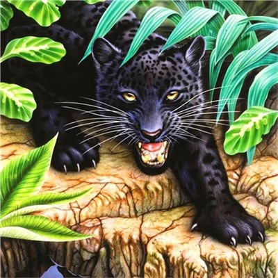 Алмазная мозаика картина стразами Рычащая пантера, 30х30 см