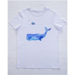 FU31B-М0042 Мужская футболка белая с принтом  Голубой кит.