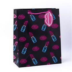 Подарочный пакет(M) "Neon lips", black