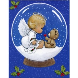 Алмазная мозаика картина стразами Снежный шар с ангелом и мишкой, 15х20 см