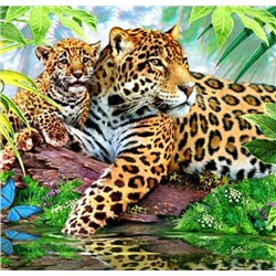 Алмазная мозаика картина стразами Леопард с детёнышем, 30х30 см