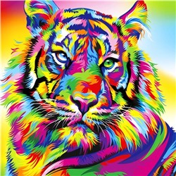 Алмазная мозаика картина стразами Разноцветный тигр, 30х30 см