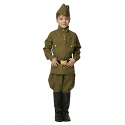Детский комплект военно-патриотической одежды - Гимнастерка с брюками-галифе, поясом и пилоткой