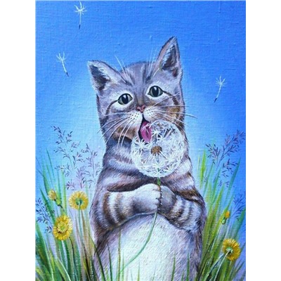 Алмазная мозаика картина стразами Кот с одуванчиком, 40х50 см