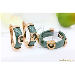 Серьги и кольцо керамика зеленая CNS26080