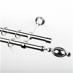 Карниз металлический стыкованный, 2-рядный "Дуо", хром, гладкая труба, ø 19 мм  (kn-380)