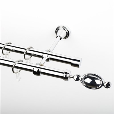 Карниз металлический стыкованный, 2-рядный "Дуо", хром, гладкая труба, ø 19 мм  (kn-380)