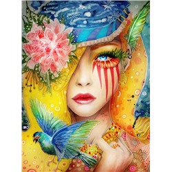 Алмазная мозаика картина стразами Девушка с птичкой, 30х40 см