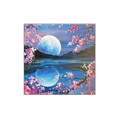 Алмазная мозаика картина стразами Цветущая сакура на фоне полнолуния, 30х30 см