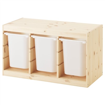 TROFAST ТРУФАСТ, Комбинация д/хранения+контейнеры, светлая беленая сосна/белый, 94x44x52 см