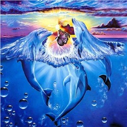 Алмазная мозаика картина стразами Дельфины, 30х30 см
