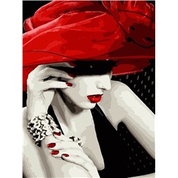 Алмазная мозаика картина стразами Дама в красной шляпе, 30х40 см