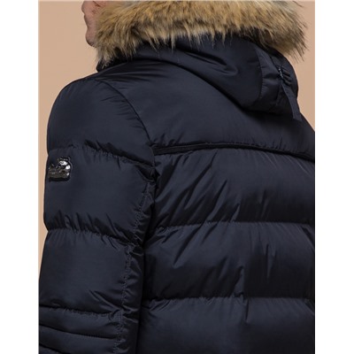 Темно-синяя зимняя куртка с опушкой модель 45610