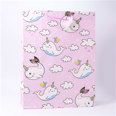 Подарочный пакет(L) "Whalecorn", pink