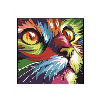 Алмазная мозаика картина стразами Разноцветный кот, 30х30 см