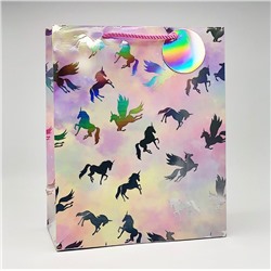 Подарочный пакет "Many unicorns",(M) white (26*32*12.5)