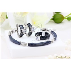 Гарнитур керамический синий серьги,кольцо и браслет CNS26100