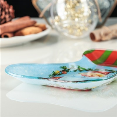 Блюдо стеклянное сервировочное Доляна «Сапожок. Дед Мороз», 16×14 см