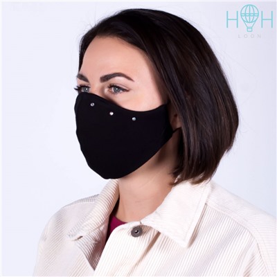 МЗ20-01020535 Текстильная маска улучшенной конструкции со стразами, черный
