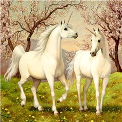 Алмазная мозаика картина стразами Пара белых лошадей, 30х30 см