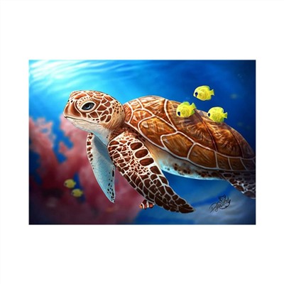 Алмазная мозаика картина стразами Морская черепашка и три рыбки, 30х40 см