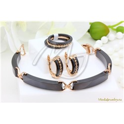 Серьги, кольцо и браслет керамика черная CN26181