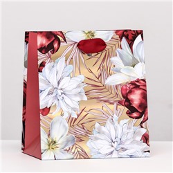 Пакет подарочный "Цветы" красно-белый, 15 х 17 х 10 см