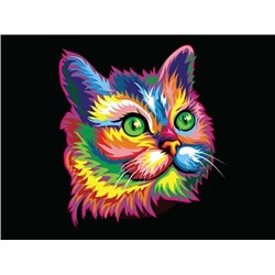 Алмазная мозаика картина стразами Разноцветный кот, 40х50 см
