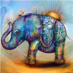 Алмазная мозаика картина стразами Слон с птичкой, 30х30 см