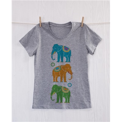 FU30S-M0017 Женская футболка серая с принтом Три слона