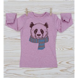 LO31R-M0059 Футболка для девочки с дл. рук. розовый меланж  с принтом Панда в голубом шарфе