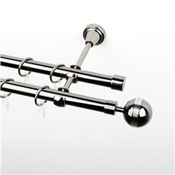 Карниз металлический стыкованный, 2-рядный "Орд", черный никель, гладкая труба, ø 19 мм  (kn-422)