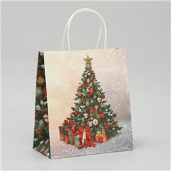 Пакет крафтовый «Новогодняя елочка», 22 × 25 × 12 см