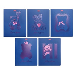 Тетрадь 48 листов в клетку "Розовые медвежата", обложка мелованный картон, матовая ламинация, 3D фольга, 65 г/м2, 5 видов, МИКС