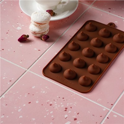 Форма для шоколада силиконовая Доляна «Трюфель», 20,5×10,5 см, 15 ячеек (d=2,2 см), цвет шоколадный