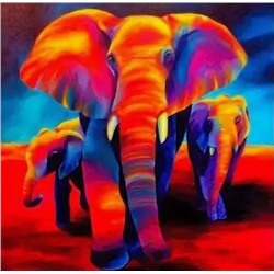 Алмазная мозаика картина стразами Разноцветные слоны, 30х40 см
