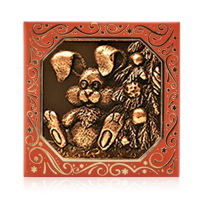 Набор новогодних барельефных элитных шоколадок 10 шт.Зайчики -символ года (квадраты 46 мм.)