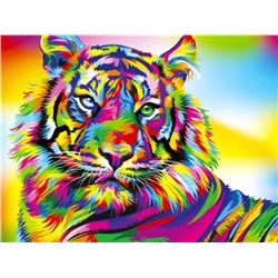 Алмазная мозаика картина стразами Разноцветный тигр, 30х40 см