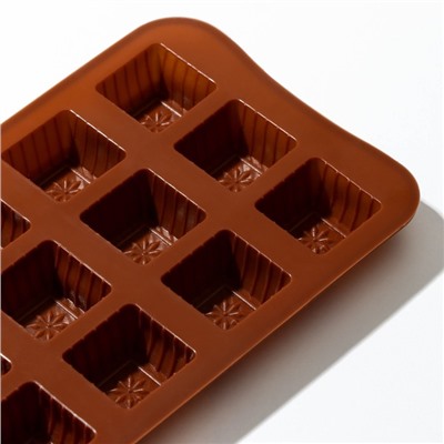 Форма для льда и кондитерских украшений Доляна «Шоколадные конфеты», 21,5×10×1,5 см, силикон, 15 ячеек, цвет шоколадный