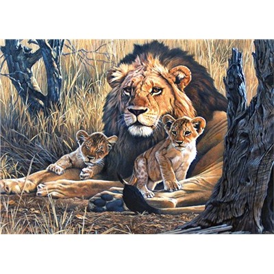 Алмазная мозаика картина стразами Лев и львята, 30х40 см