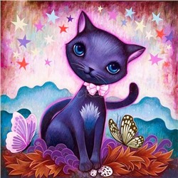 Алмазная мозаика картина стразами Кошка с бабочками, 30х30 см