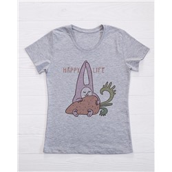 FU30S-M0010  Женская футболка серая с принтом Счастливый кролик