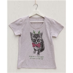 FU30BG-M0073 Женская футболка бежевый меланж с принтом А когда будет год котенка