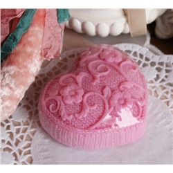 Темно-розовое Вязанное сердечко - оливковое мыло ручной работы арт. milotto003104
