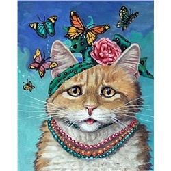 Алмазная мозаика картина стразами Кошка с бабочками, 30х40 см