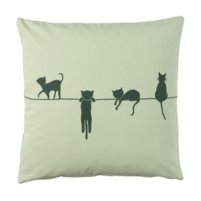 BARNDRÖM БАРНДРЁМ, Чехол на подушку, орнамент «кошки»/зеленый, 50x50 см